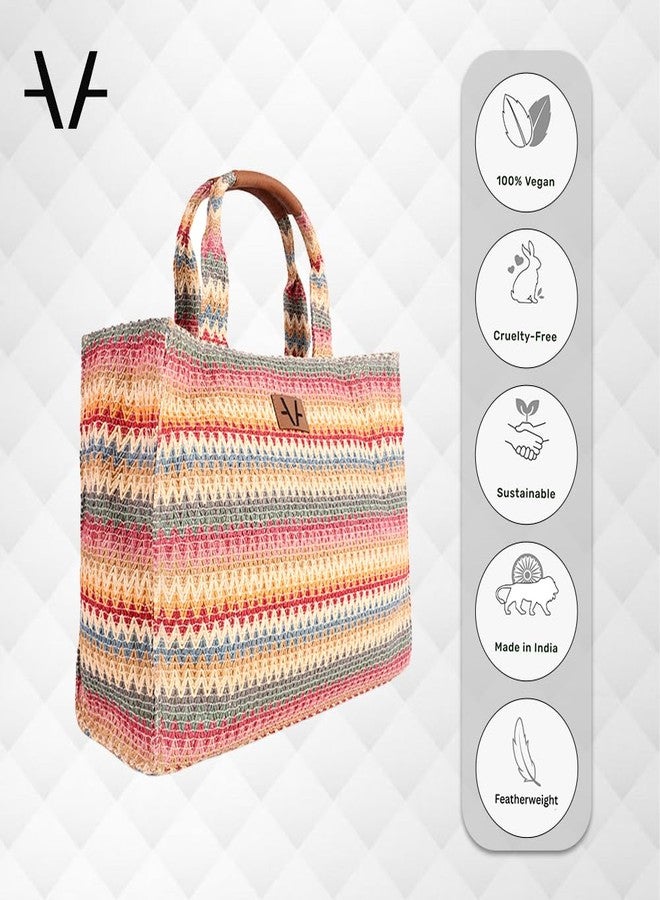 Avake Woven Wild Hand Bag with Raffia and Vegan Leather Accents | Fits 14-Inch Laptop | Stylish & Durable | Lightweight Shoulder Bag for Work, Travel & Daily Use | Made in India - Image 4